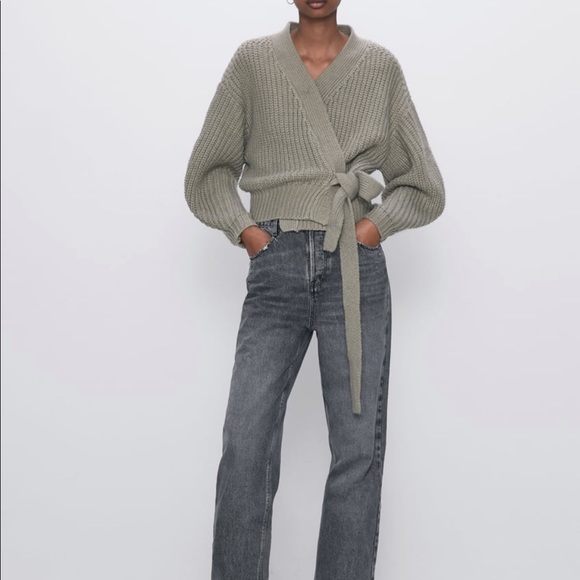 zara cropped belted cardigan